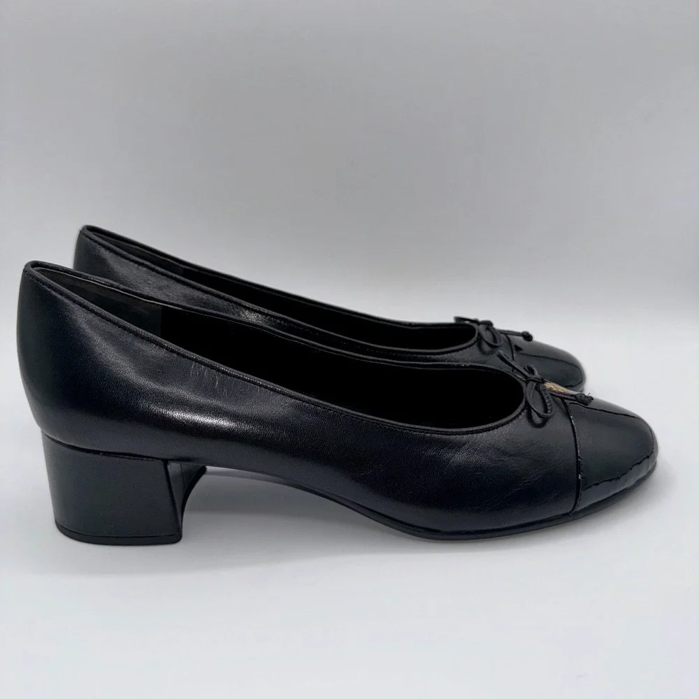 Tory Burch Cap-Toe Pump‎ Women's Size 10.5 Black Leather Patent